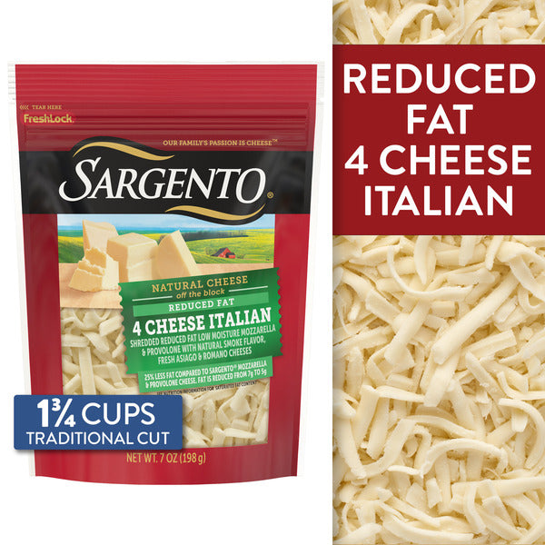Sargento Reduced Fat Natural 4 Cheese Italian Shredded Cheese, Traditional Cut