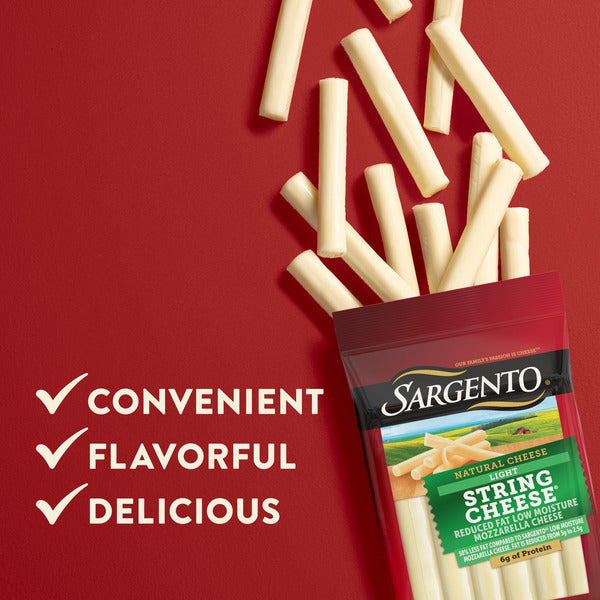 Sargento Reduced Fat Natural Low Moisture Part-Skim Mozzarella Light String Cheese, 12-Count