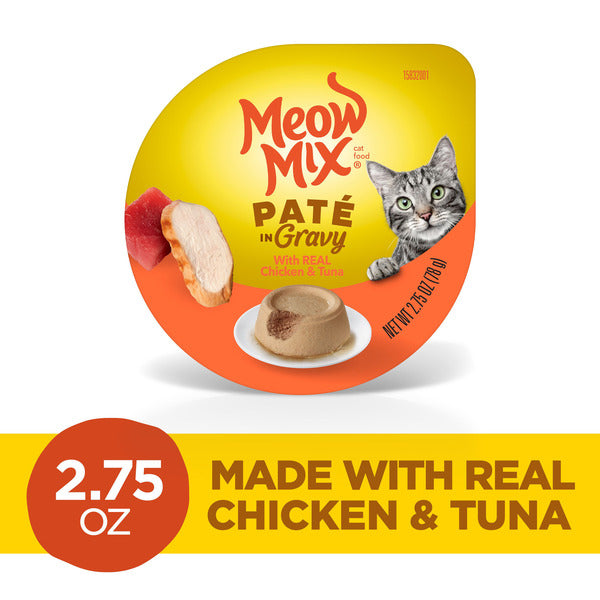 Meow Mix Paté in Gravy With Real Chicken & Tuna, Wet Cat Food