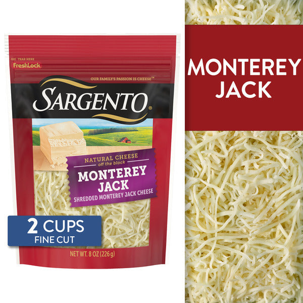 Sargento Natural Monterey Jack Shredded Cheese, Fine Cut, 8 oz
