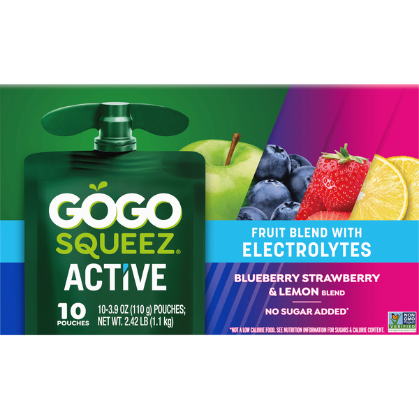 GoGo Squeez Active Electrolyte Blueberry Strawberry & Lemon Fruit Blend