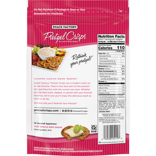 Snack Factory Cinnamon Sugar Pretzel Crisps