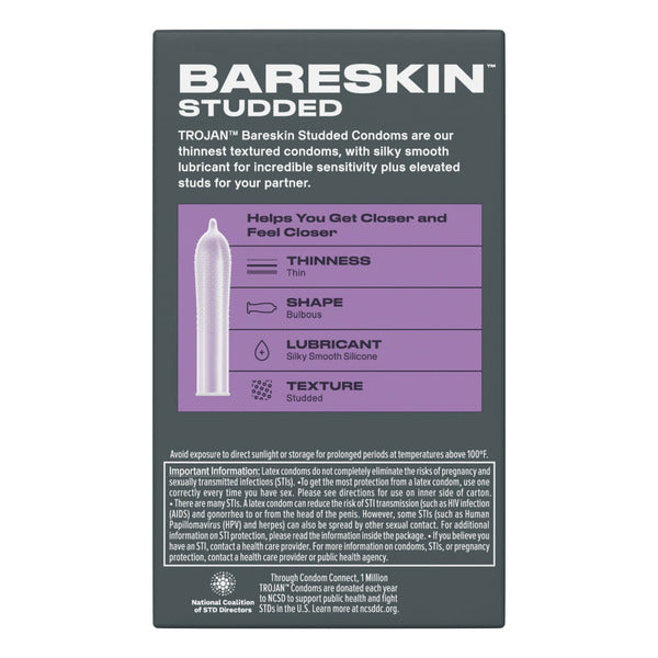 Trojan Studded BareSkin Premium Lubricant Latex Condoms