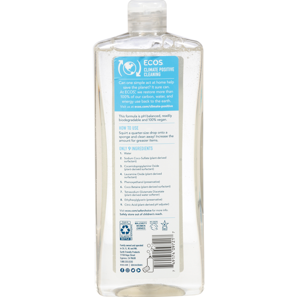 Ecos Dish Soap, Free & Clear, Plant Powered