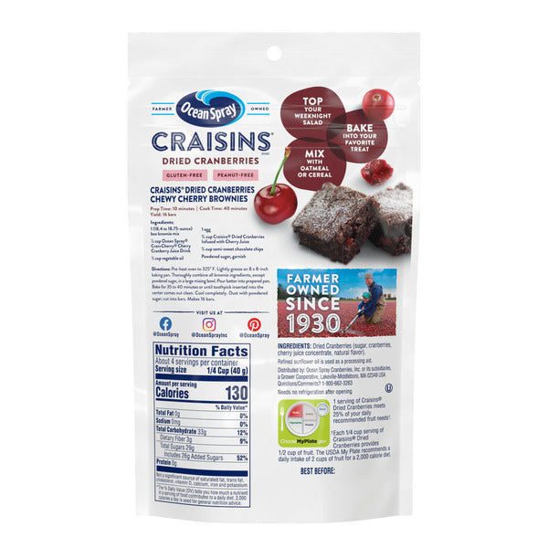 Ocean Spray Craisins Cherry Juice Infused Dried Cranberries