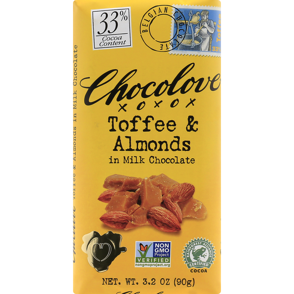Chocolove Milk Chocolate, Toffee & Almonds, 33% Cocoa