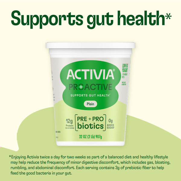 Activia Proactive Plain Prebiotic and Probiotic Yogurt, Creamy Low Fat Yogurt Tub, Helps Support Gut Health, 32 oz DestGlow