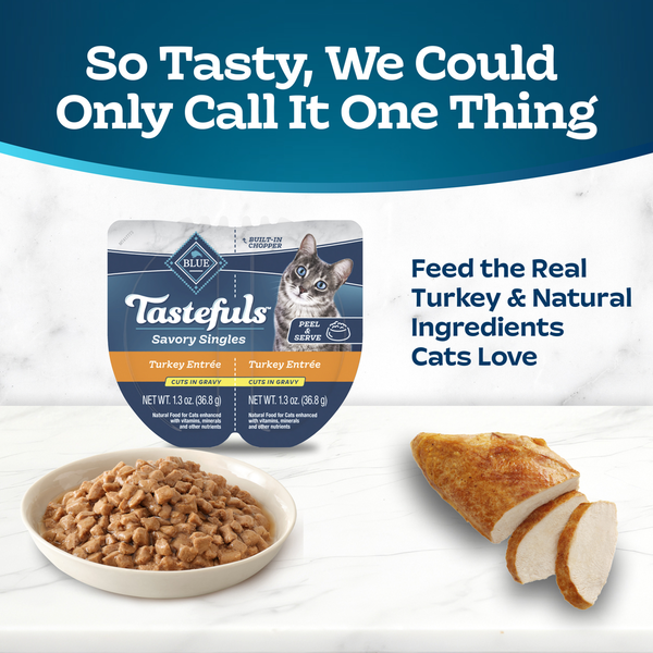 Blue Buffalo Tastefuls Savory Singles Wet Cat Food, Turkey, Twin Pack Cups