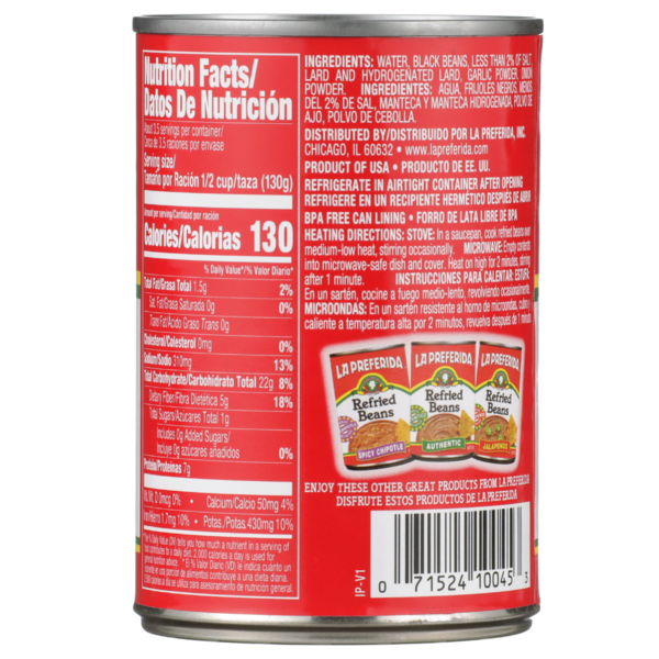 La Preferida Authentic Refried Black Beans