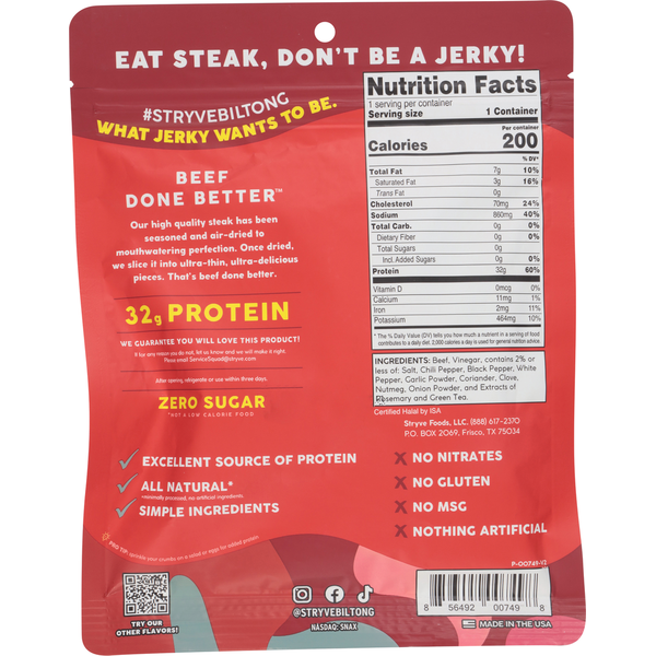 Stryve Thinly Sliced Steak Spicy Pepper Air-Dried Beef