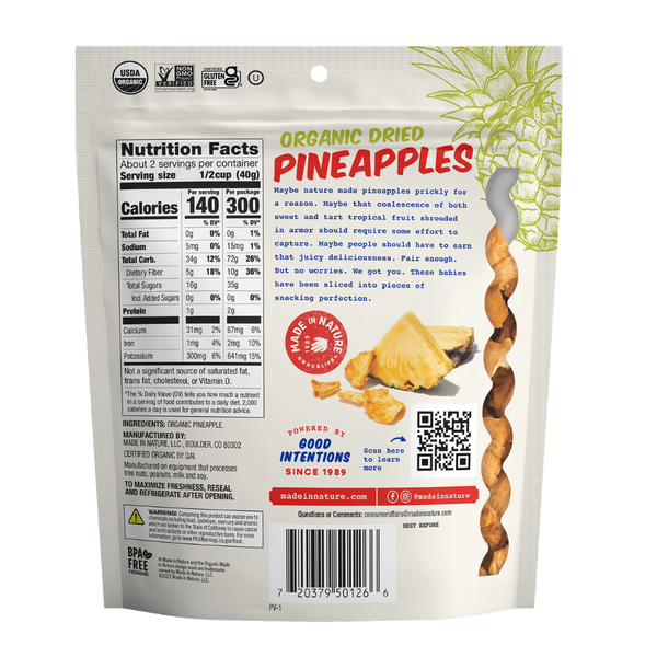 Made In Nature Dried Pineapples, Organic DestGlow