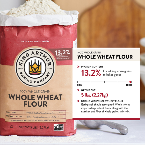 King Arthur Baking Company Whole Wheat Flour, 100% Whole Grain, Non-GMO Project Verified, Certified Kosher