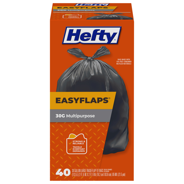 Hefty Trash Bags, Flap Tie, Multipurpose, Large