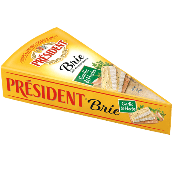 Président Foil Wrapped Brie Cheese with Herbs Wedge