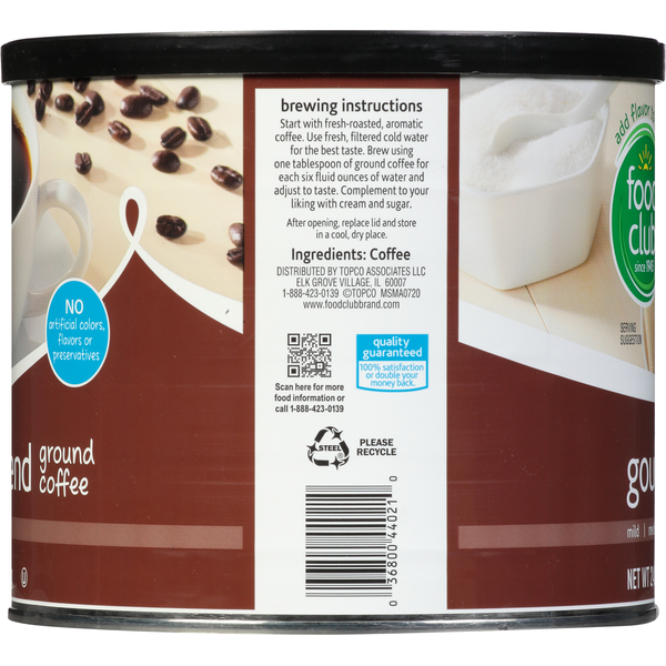 Food Club Coffee, Ground, Medium-Dark, Gourmet Blend