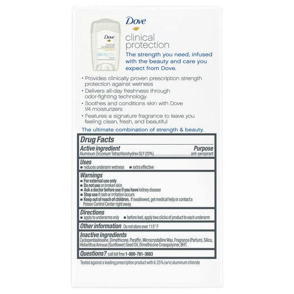Dove Clinical Protection Anti-Perspirant Deodorant, Clinical, Solid, Original Clean Scent