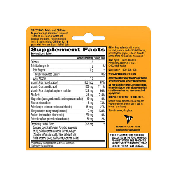 Airborne Zesty Orange Effervescent Tablets - 1000mg Vitamin C - Immune Support Supplement