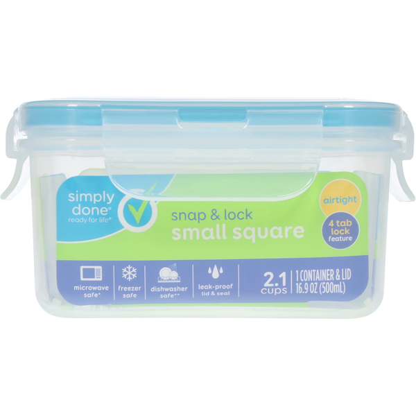 Simply Done Container & Lid, Snap & Lock, Small, Square, 16.9 Ounce