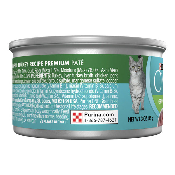 Purina ONE Natural, High Protein, Grain Free Wet Cat Food Pate, Turkey Recipe DestGlow