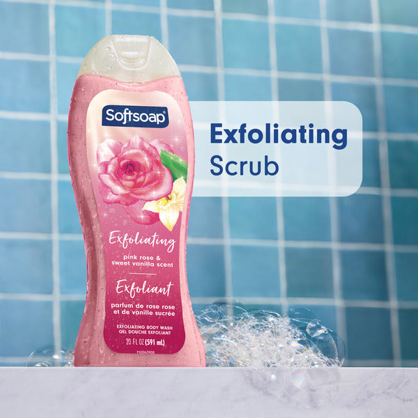 Softsoap Exfoliating Body Wash Gel, Rose & Sweet Vanilla, Lustrous Glow