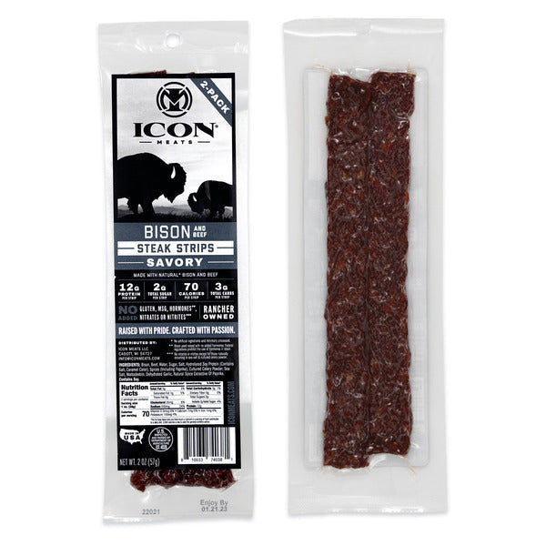 ICON Meats Bison & Beef Steak Strips - 2 oz - Savory