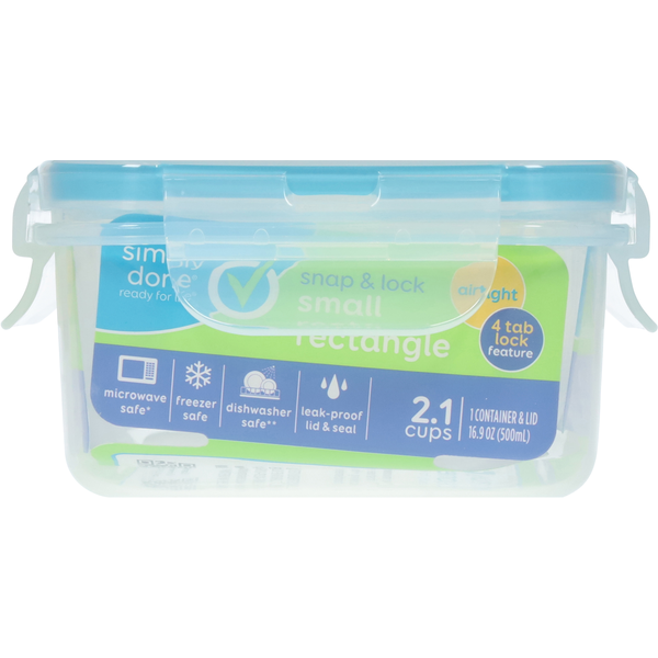 Simply Done Container & Lid, Snap & Lock, Small, Rectangle, 16.9 Ounce