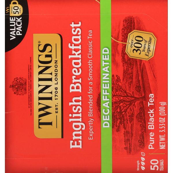 Twinings Black Tea, Pure, English Breakfast, Decaffeinated, Tea Bags, Value Pack