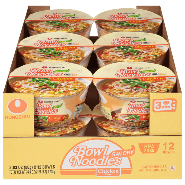 Nongshim Bowl Noodles, Chicken Flavor, Savory