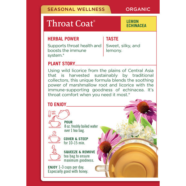 Traditional Medicinals Organic Throat Coat Lemon Echinacea, Caffeine Free Herbal Tea