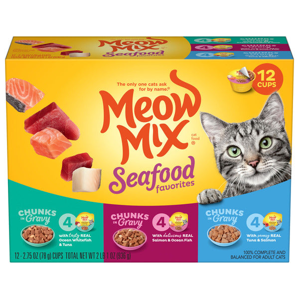 Meow Mix Seafood Favorites Chunks in Gravy Variety Pack Cat Food, 12 Cups DestGlow