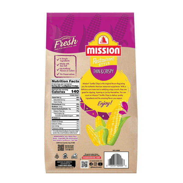 Mission Thin & Crispy Yellow Corn Tortilla Chips, 9 Ounce Bag