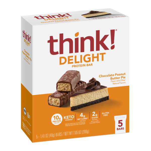 think! Keto Chocolate Peanut Butter Pie Protein Bars