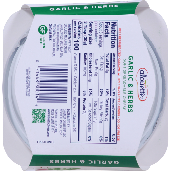 Alouette Spreadable Cheese, Soft, Garlic & Herbs