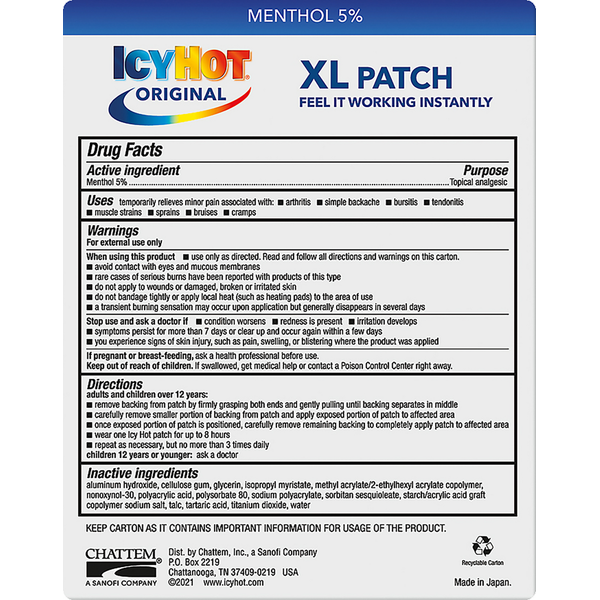 Icy Hot Pain Relief Patch, XL