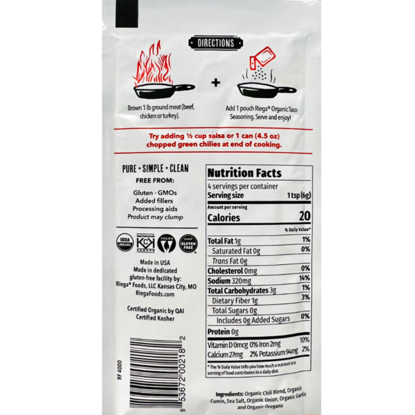 Riega Taco Seasoning, Organic, No. 4