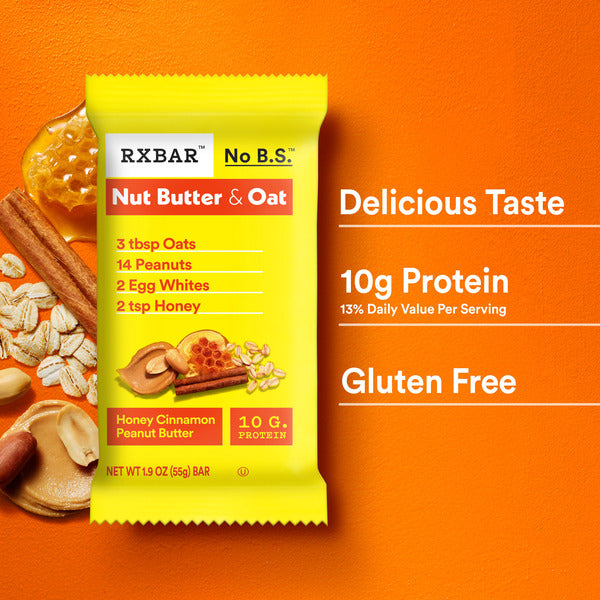 RXBAR Nut Butter and Oat Honey Cinnamon Peanut Butter Protein Bars, Protein Snacks, 5 Count