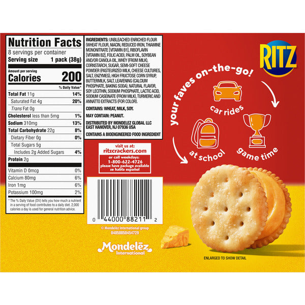 Ritz Cheese Sandwich Crackers, Lunch Snacks, Snack Packs 11 oz