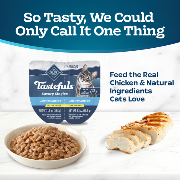 Blue Buffalo Tastefuls Savory Singles Wet Cat Food, Chicken, Twin Pack Cups