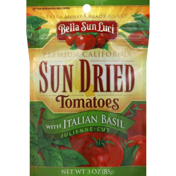 Bella Sun Luci Tomatoes, Sun Dried, with Italian Basil, Julienne-Cut