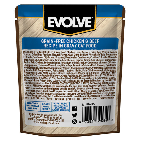 EVOLVE Grain Free Chicken & Beef in Gravy, Wet Cat Food