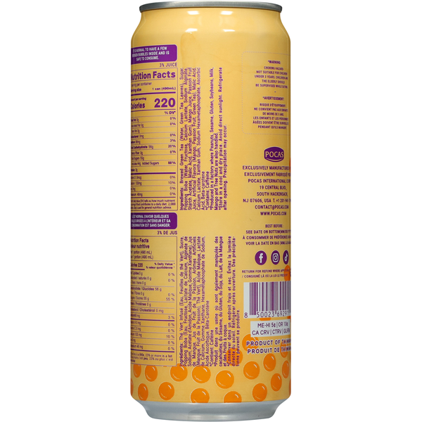 Pocas Mango Passion Fruit Green Tea Popping Boba Drink