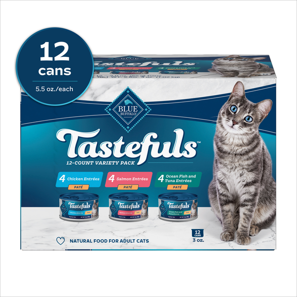 Blue Buffalo Tastefuls Pate Wet Cat Food, Salmon, Chicken, Ocean Fish & Tuna Variety Pack