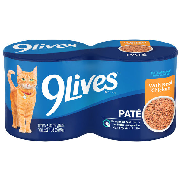 9Lives Paté Wet Cat Food with Real Chicken, 5.5 oz. Cans (4-pack)