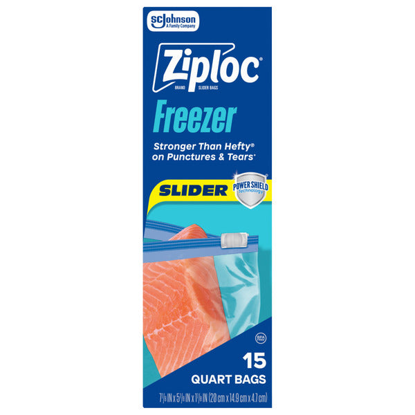 Ziploc Quart Freezer Slider Bags, Power Shield™ Technology for More Durability