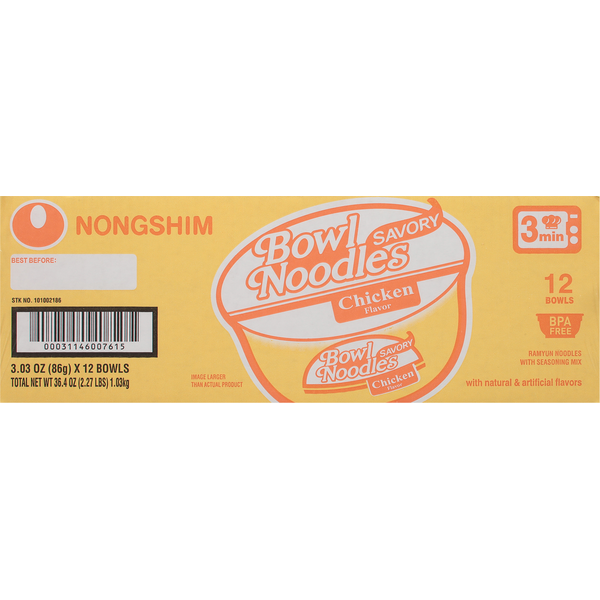 Nongshim Bowl Noodles, Chicken Flavor, Savory