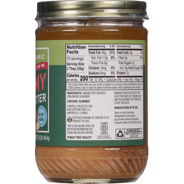 CADIA Almond Butter, Organic, Creamy