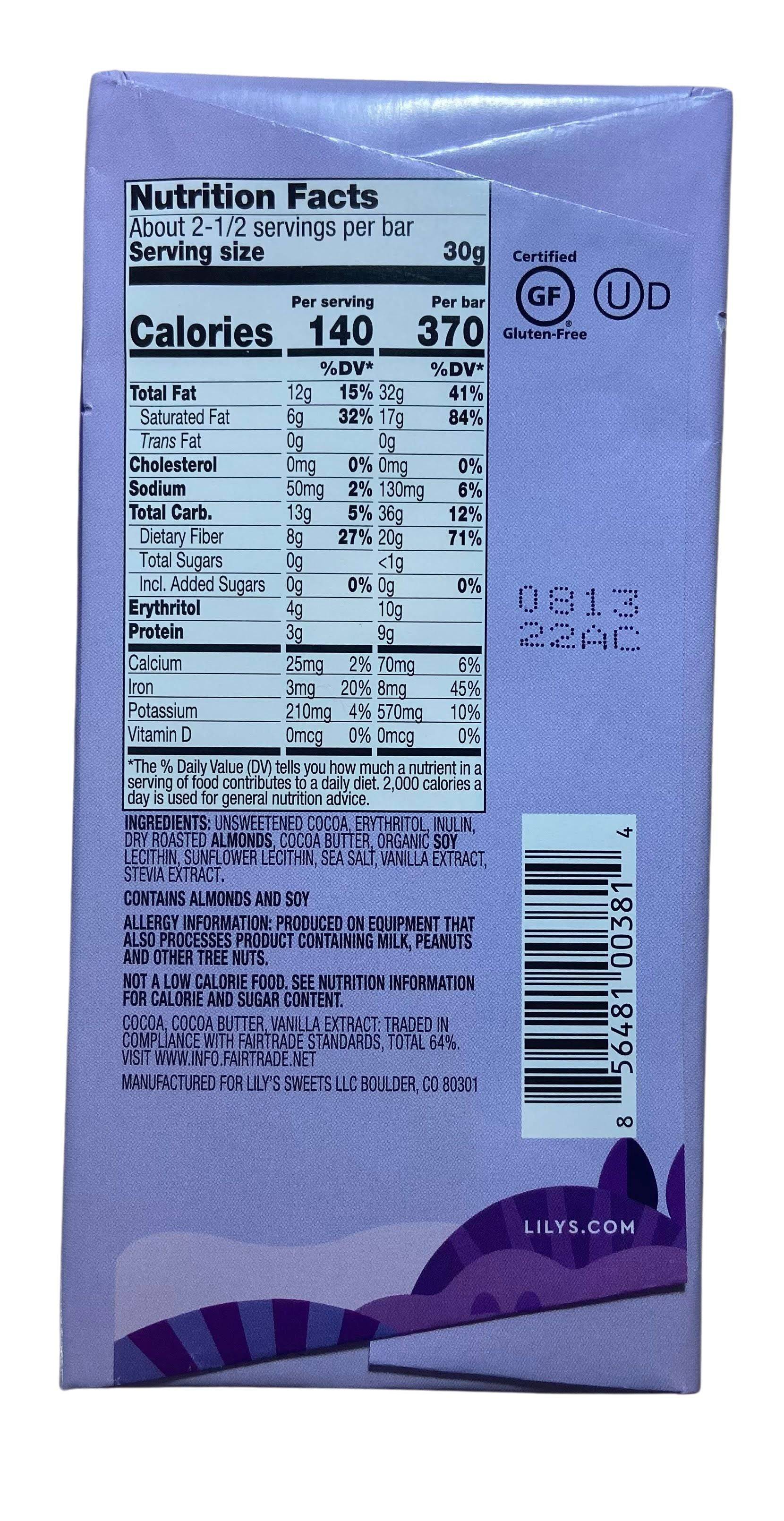 Chocolate Bars, Dark, Stevia Sweetened, Lily&