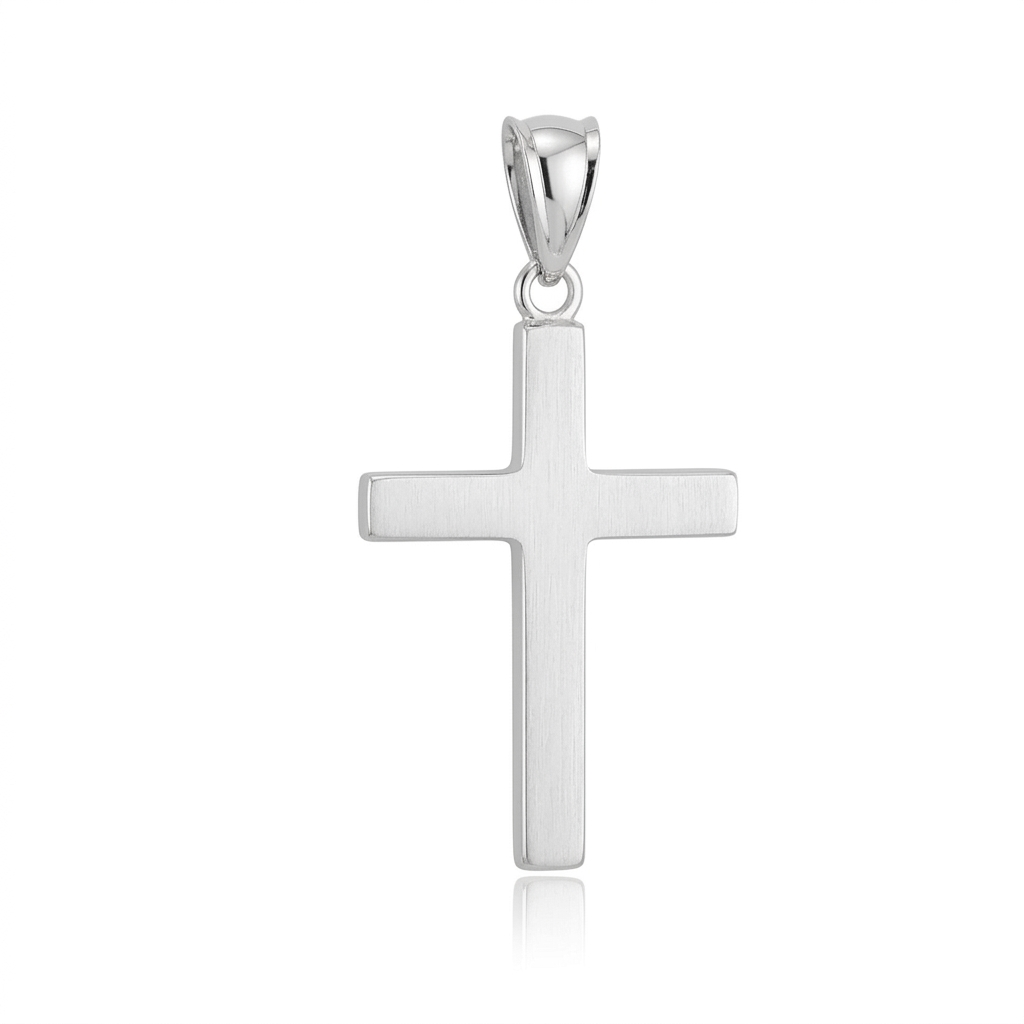 14k White Gold Flat Design Cross Pendant DestGlow