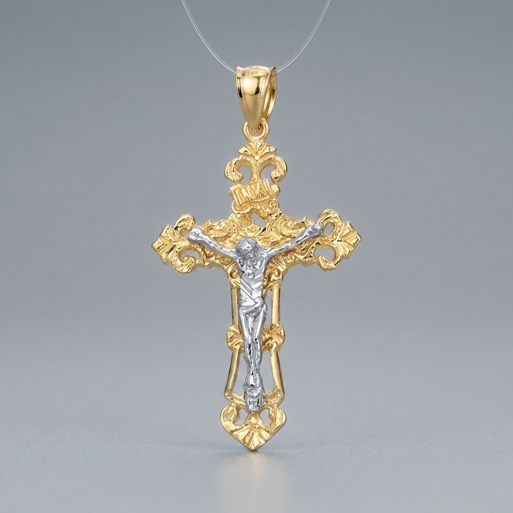 14k Two- Tone Gold Cross Pendant DestGlow