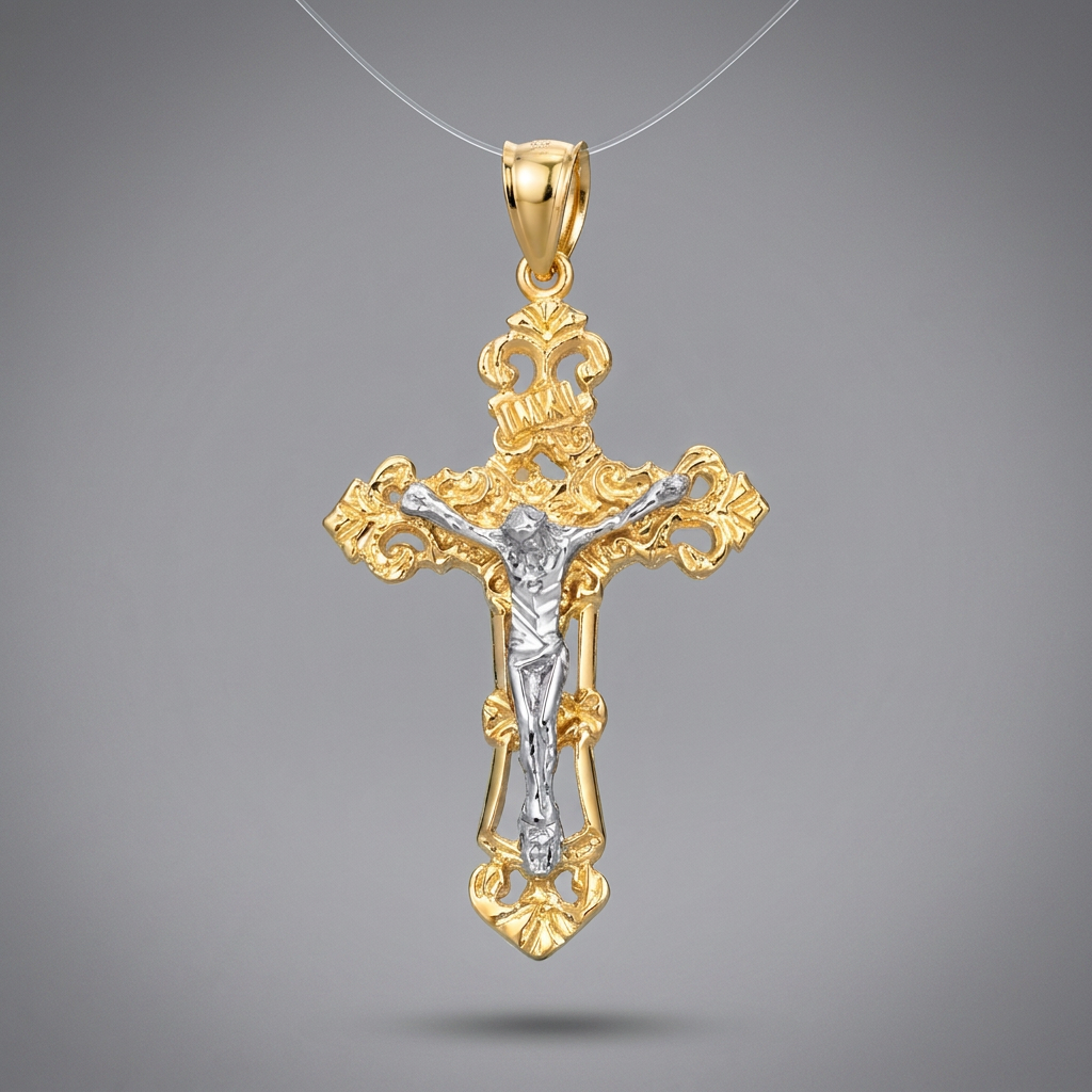 14k Two- Tone Gold Cross Pendant DestGlow